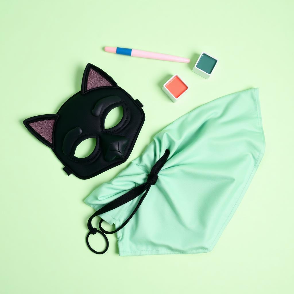 Cat-Ninja kit with mask, mint cape and face paint